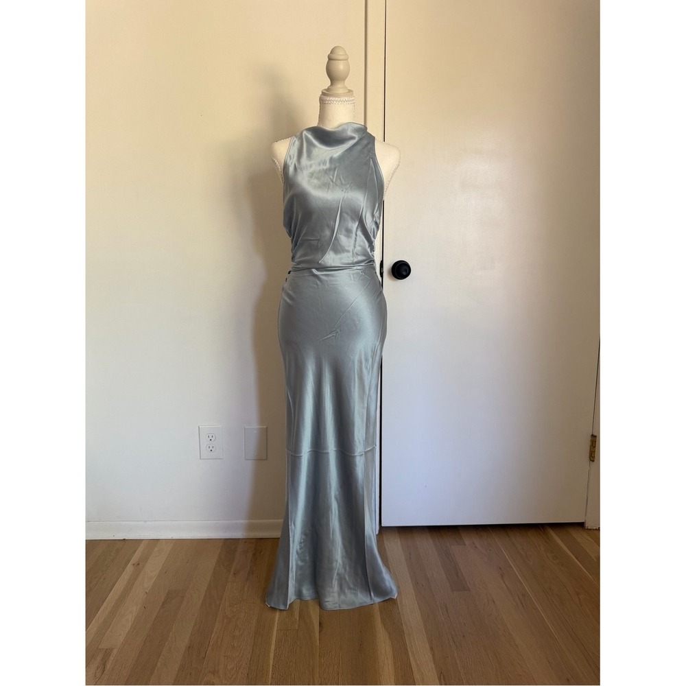 Reformation Blue Silk Cowl Neck Midi Dress Size 6 NWT Open Back Bias Cut